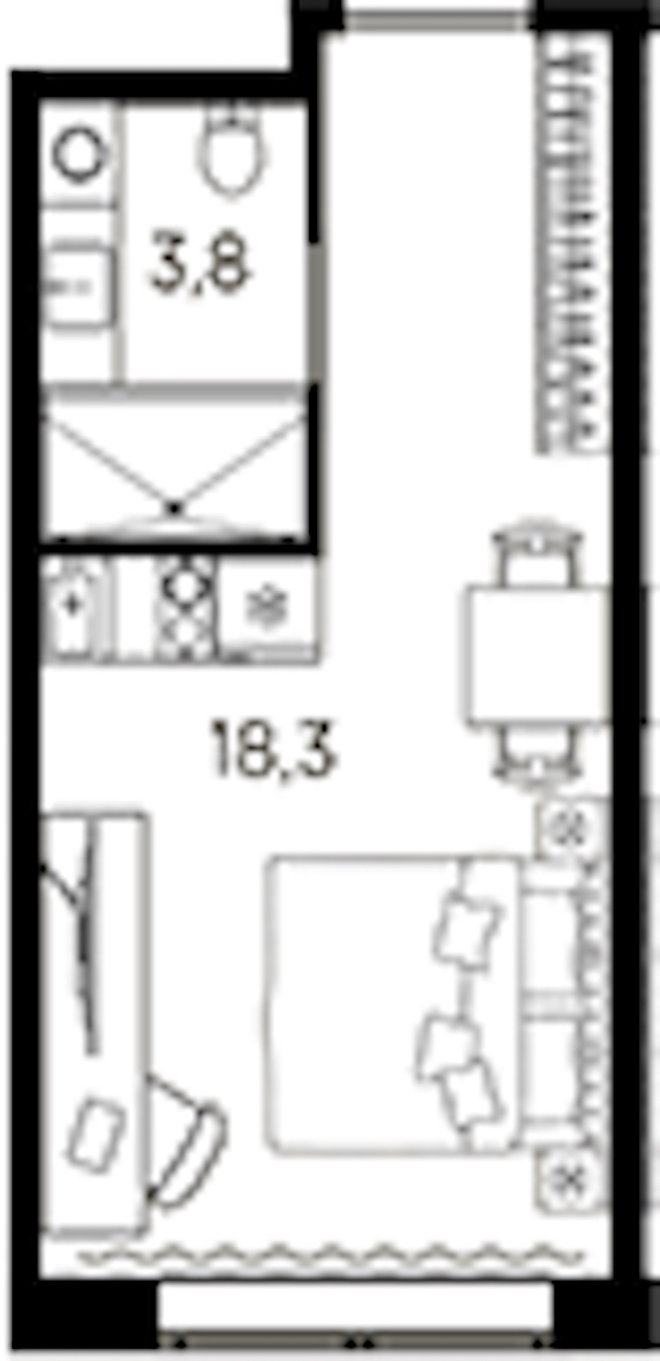 Квартира студия 22.1 м², 2/13 эт., ЖК «AVENIR Industrial»